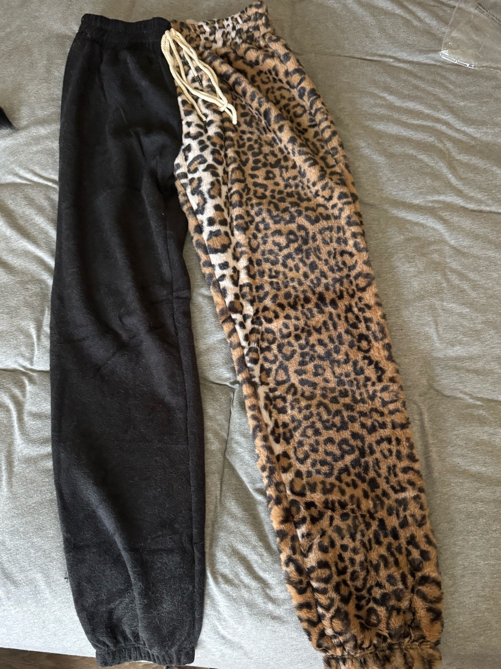 Mystree Two-Tone Joggers with Leopard Print & Black Leg